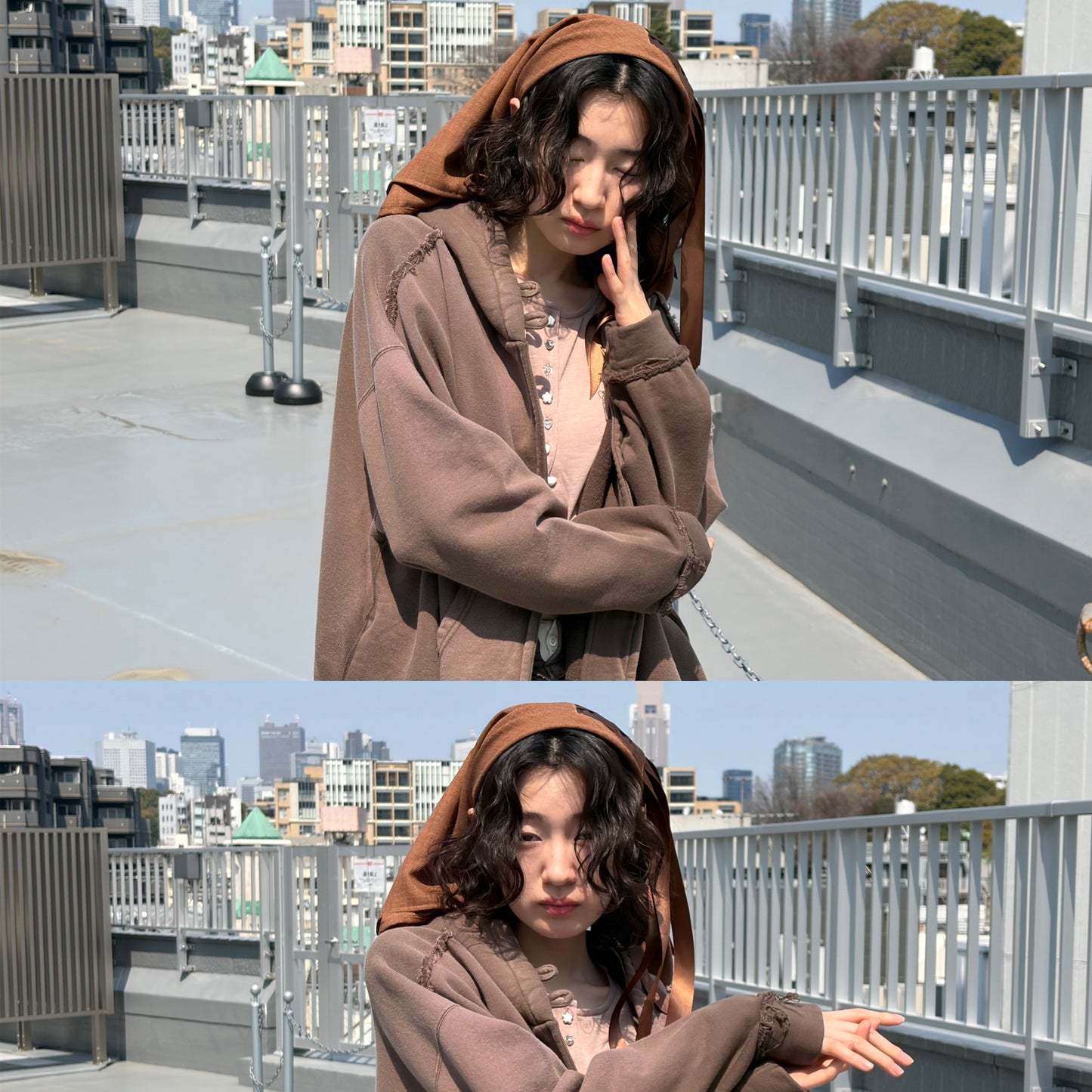 Bleach waves hoodie / DUST BROWN / ブリーチフーディー