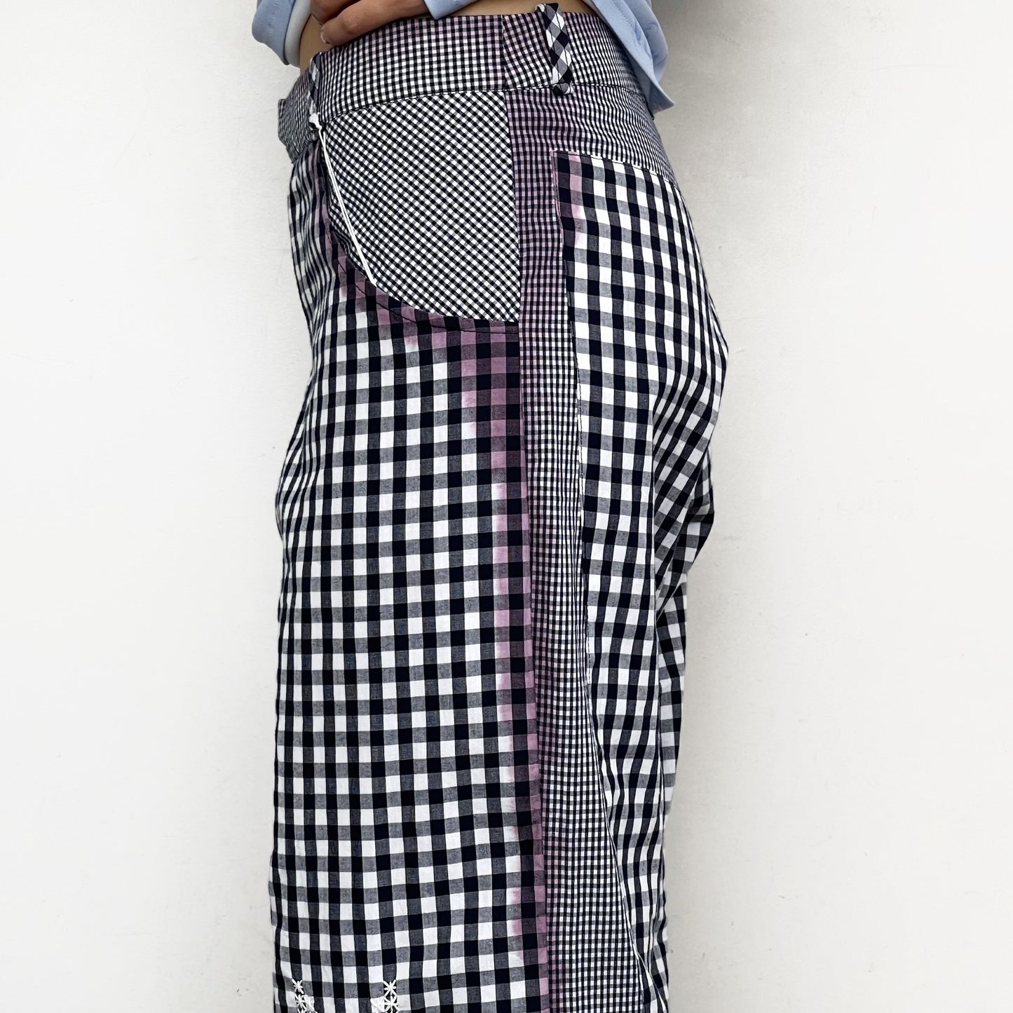 gingham patchwork pants / navy / ギンガムパッチワークパンツ