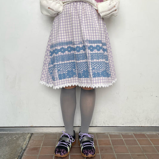 Print lace skirt / Purple check / プリントレーススカート