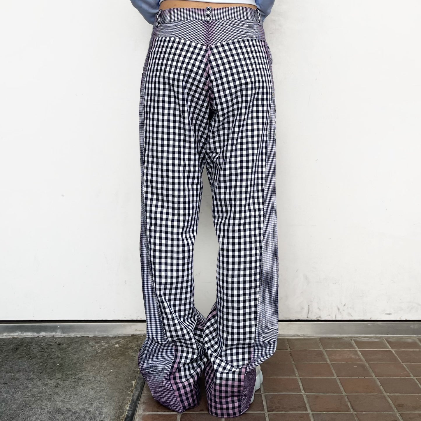 gingham patchwork pants / navy / ギンガムパッチワークパンツ