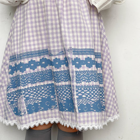Print lace skirt / Purple check / プリントレーススカート