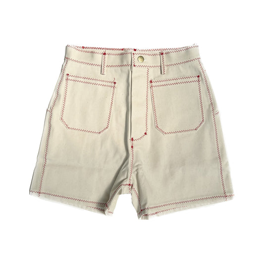 zig zag stitch short pants / off white × red / ステッチショートパンツ
