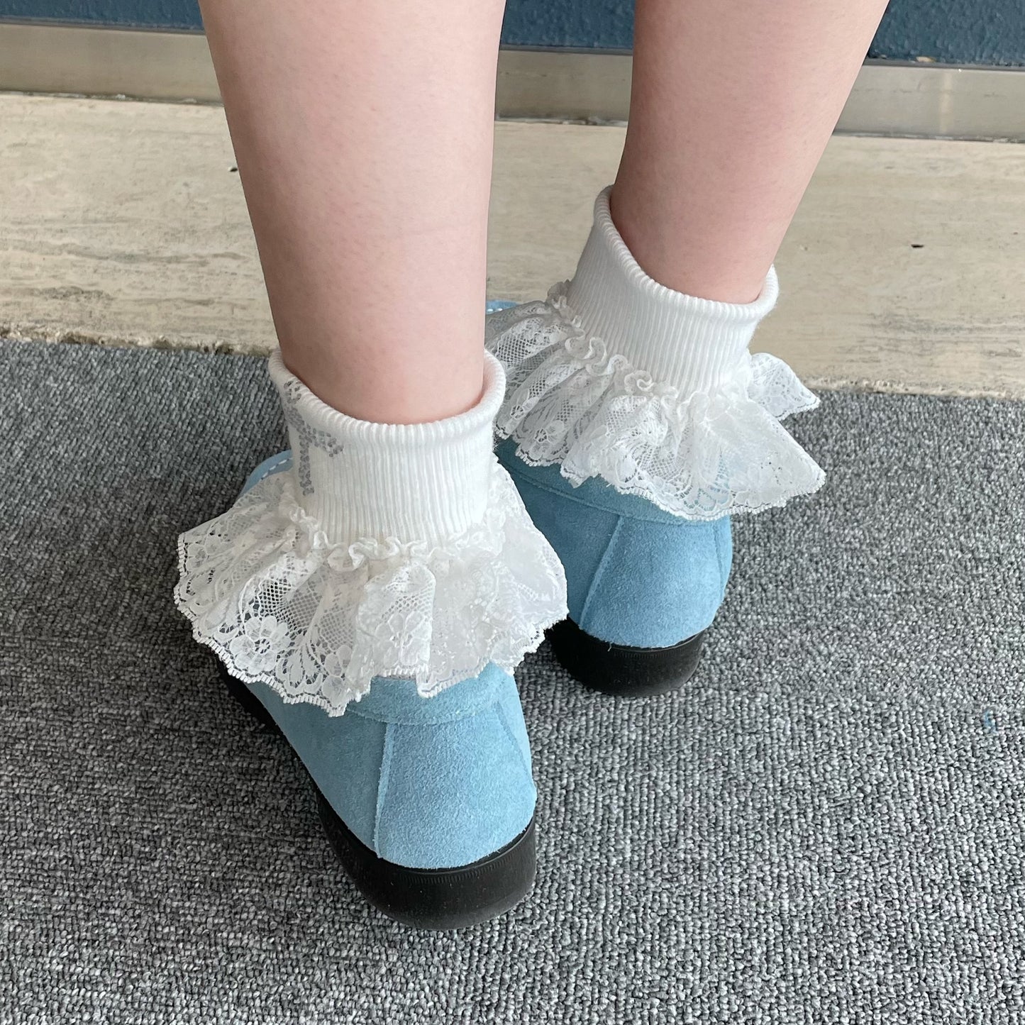 Line stone lace tabi socks / White / レースソックス