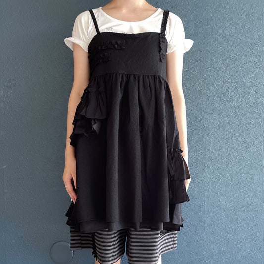 Ruffled Sleeveless Volume Dress / Black / ラッフルスリーブレスワンピース
