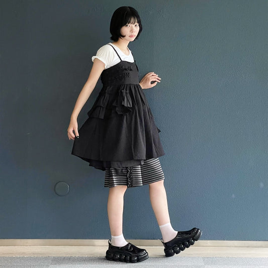 Ruffled Sleeveless Volume Dress / Black / ラッフルスリーブレスワンピース