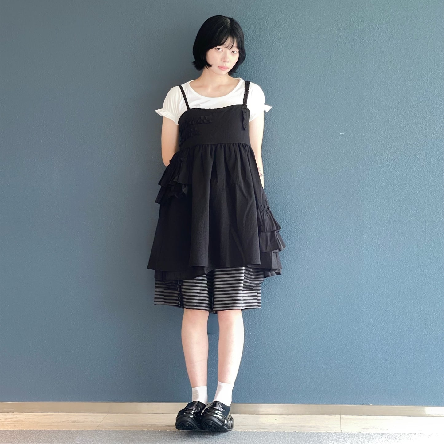 Ruffled Sleeveless Volume Dress / Black / ラッフルスリーブレスワンピース