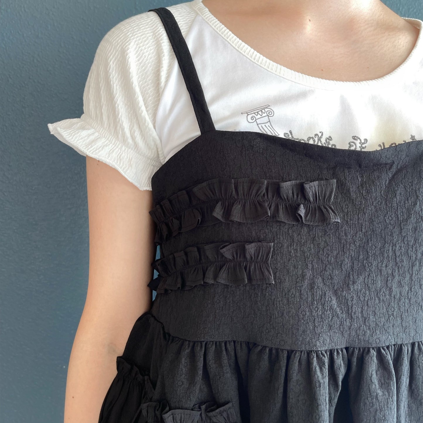 Ruffled Sleeveless Volume Dress / Black / ラッフルスリーブレスワンピース