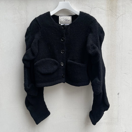 Cardigan with unstable sleeves knit / black / 変形カーディガン