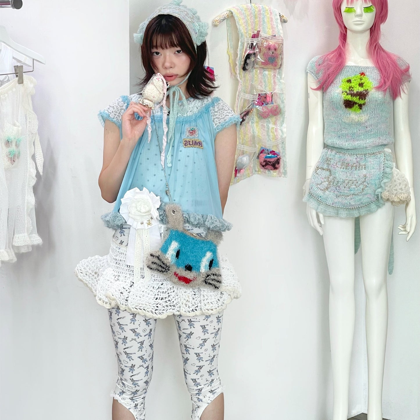 Plastic cord mimi gather skirt / white / コードミニスカート