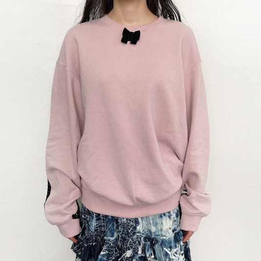 CROCHET SWEATSHIRT / PINK AND BLACK / クロシェスウェットトップ