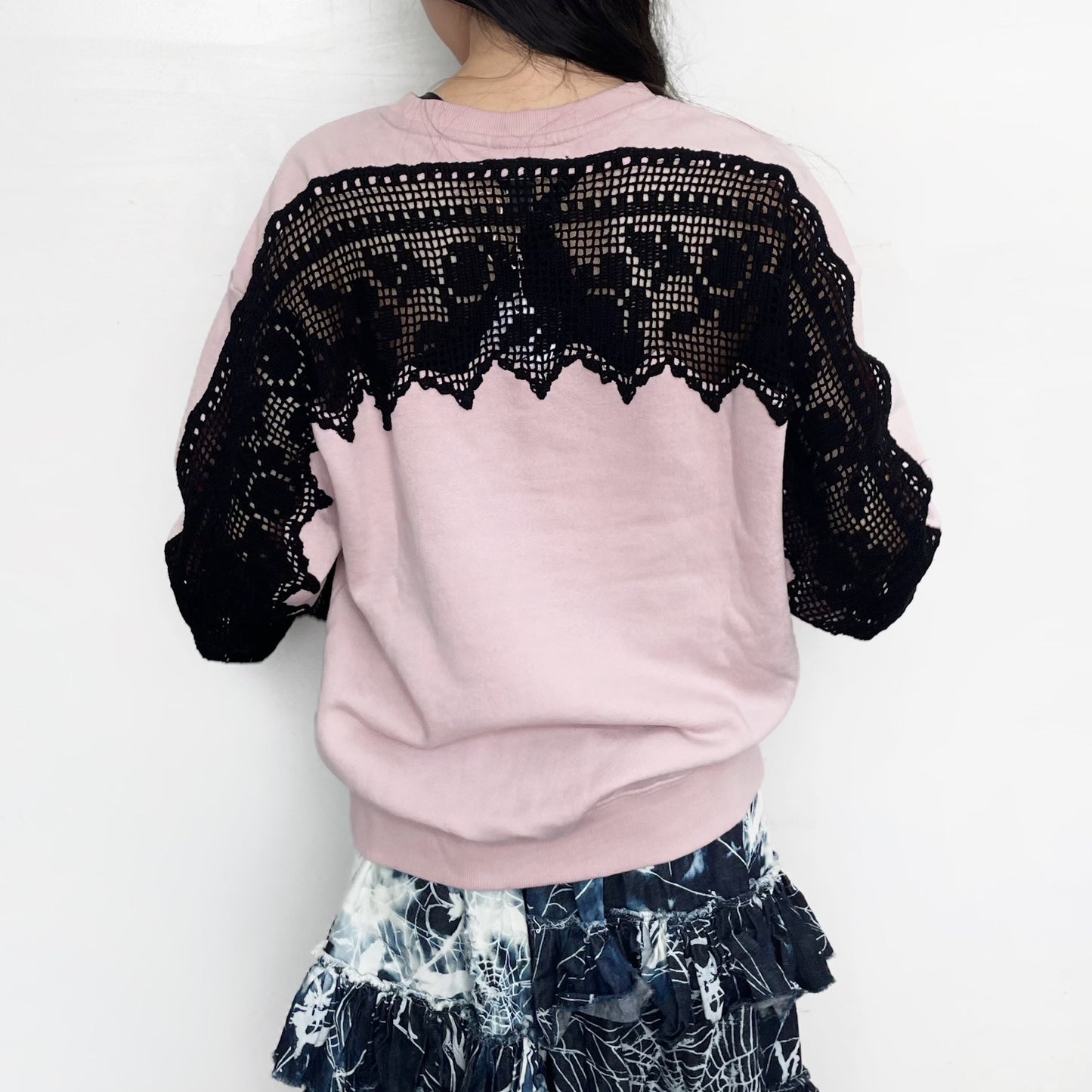 CROCHET SWEATSHIRT / PINK AND BLACK / クロシェスウェットトップ
