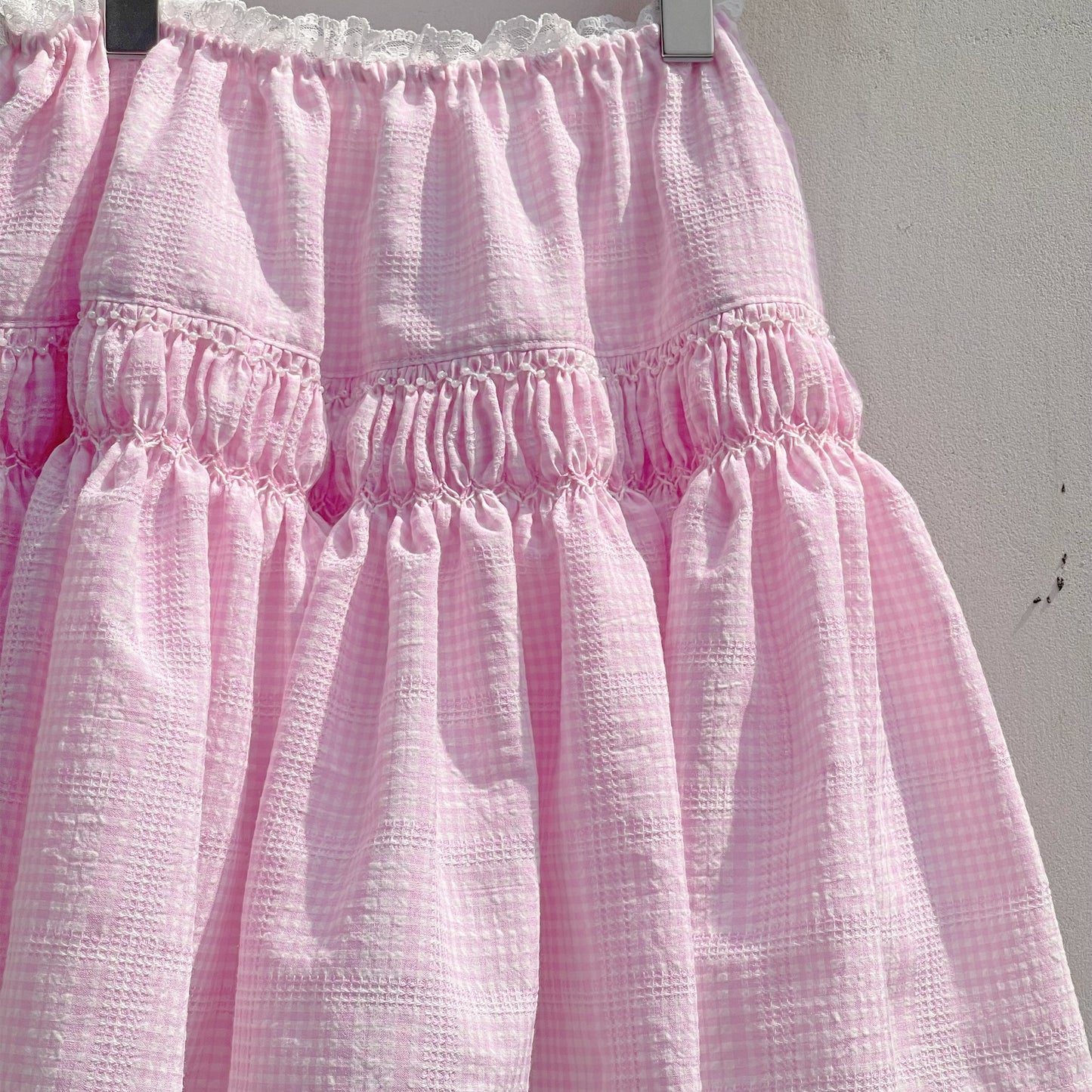 Embroidery skirt / Pink / チェックスカート