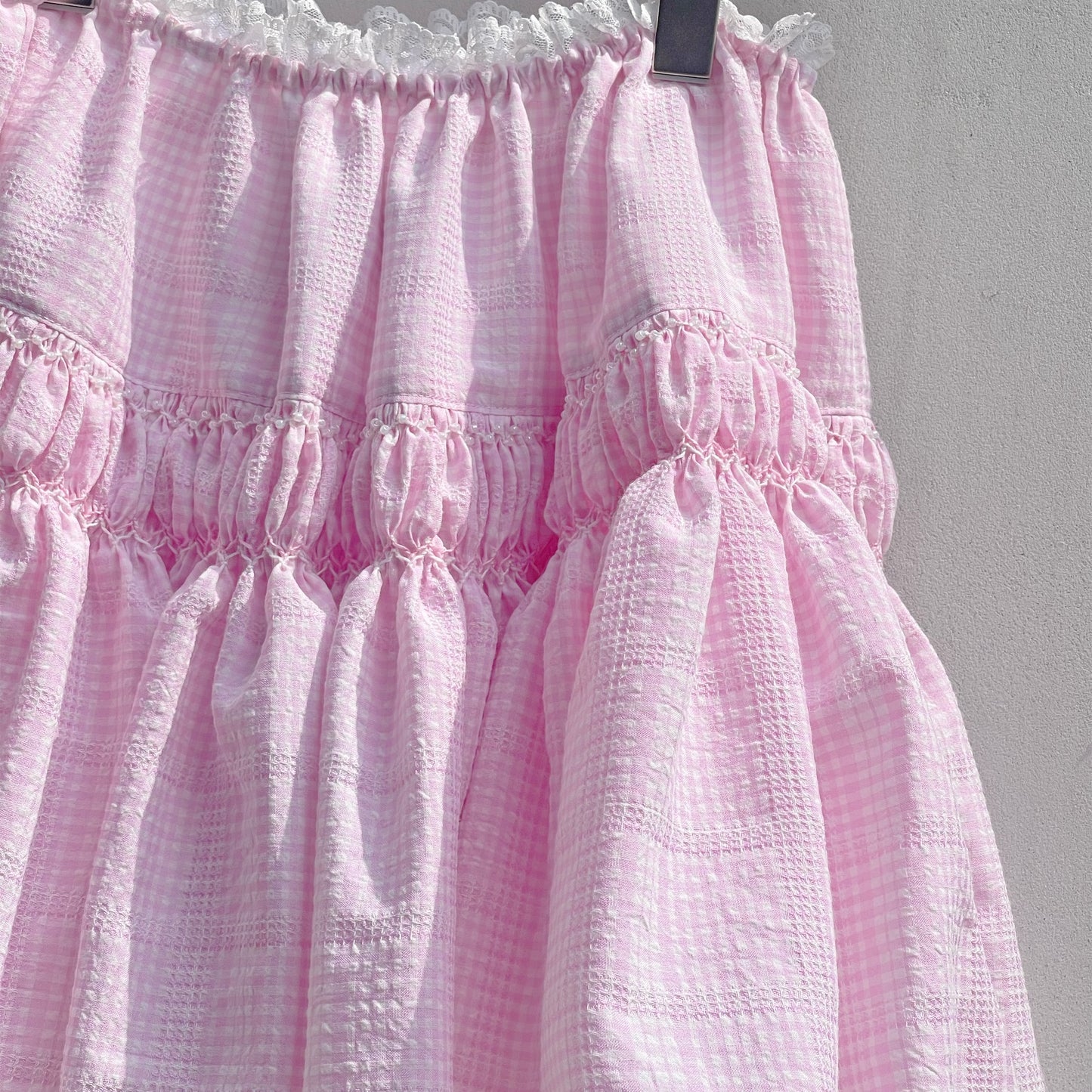 Embroidery skirt / Pink / チェックスカート