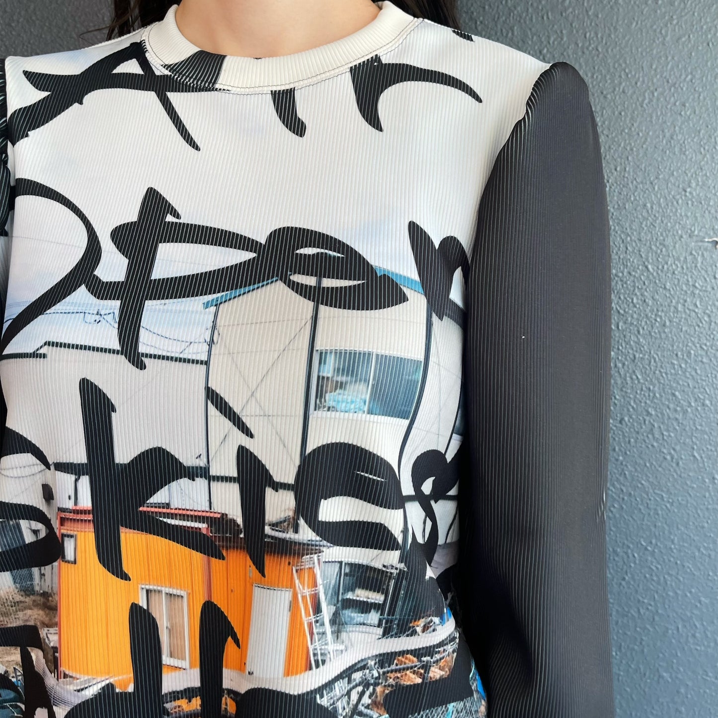 PRINT RIB PUFF SLEEVE CUT & SEW / TAGGING / プリントリブパフスリーブカットソー