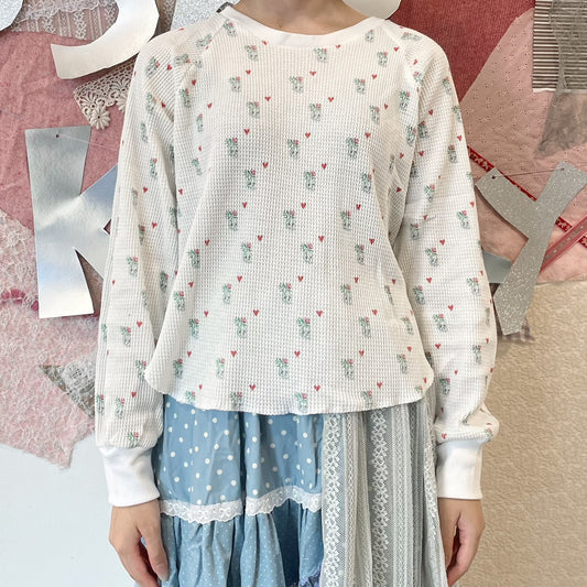 Thermal long tshirt - girl / White / プリントサーマルトップ