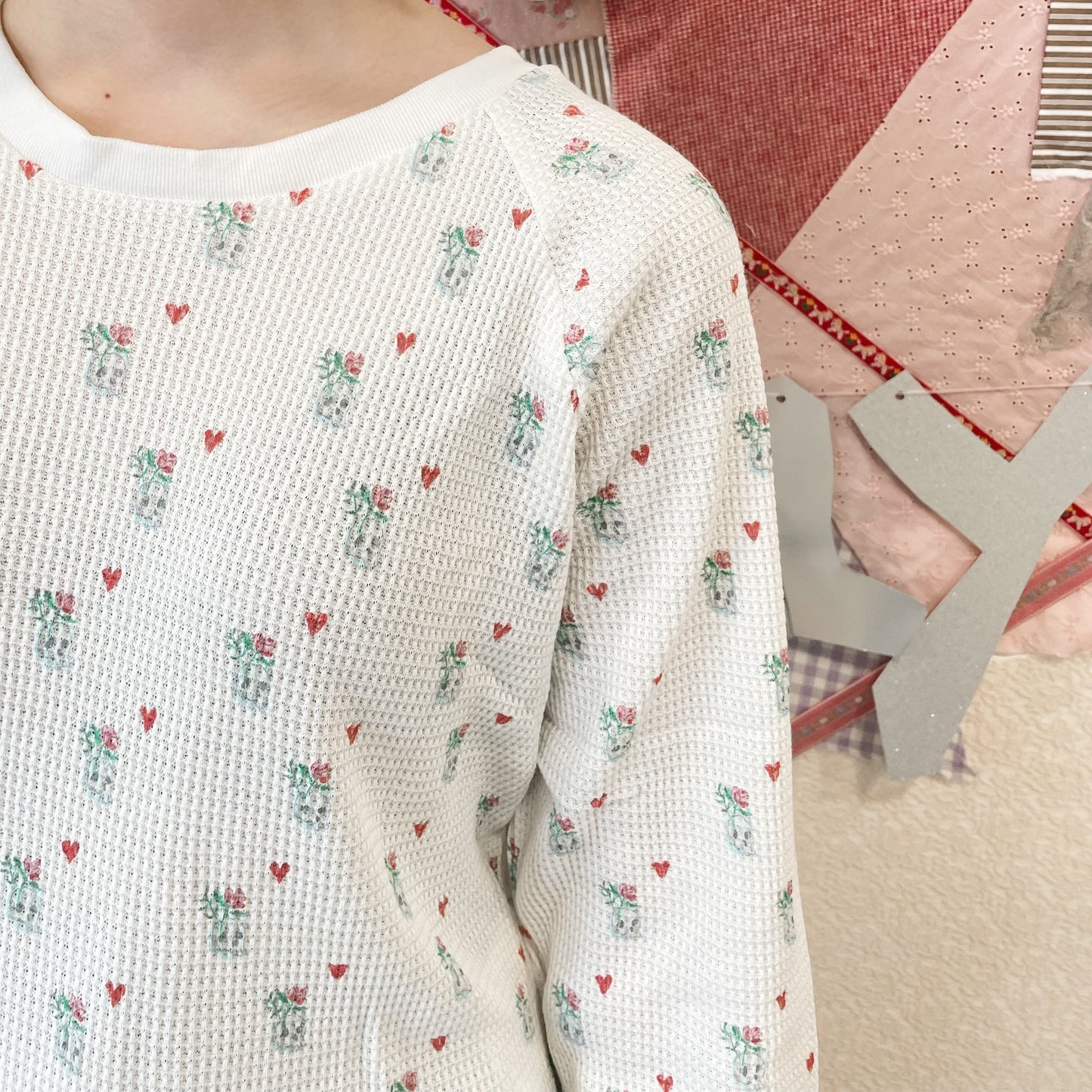 Thermal long tshirt - girl / White / プリントサーマルトップ