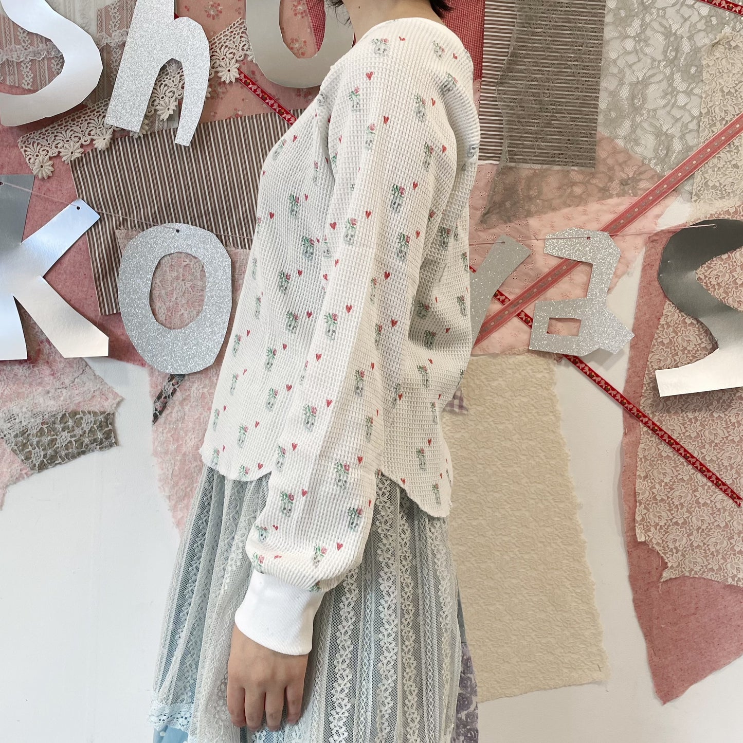 Thermal long tshirt - girl / White / プリントサーマルトップ