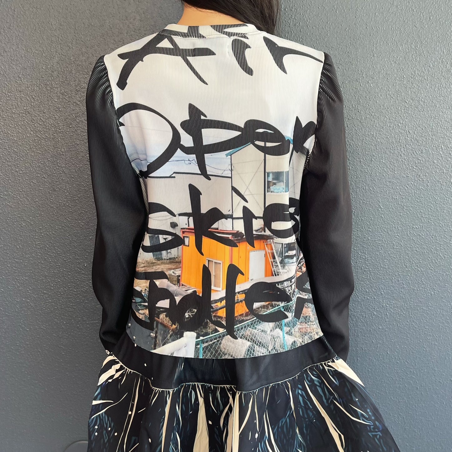 PRINT RIB PUFF SLEEVE CUT & SEW / TAGGING / プリントリブパフスリーブカットソー