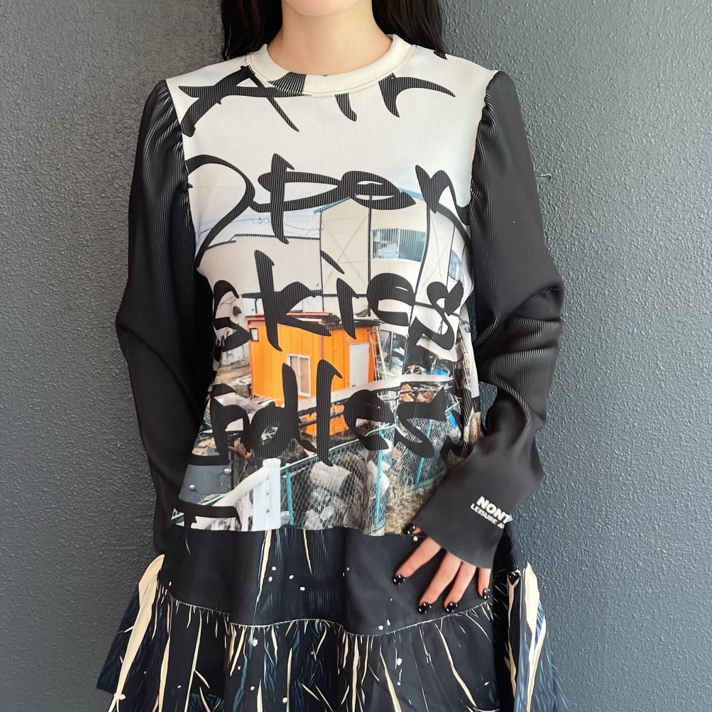 PRINT RIB PUFF SLEEVE CUT & SEW / TAGGING / プリントリブパフスリーブカットソー