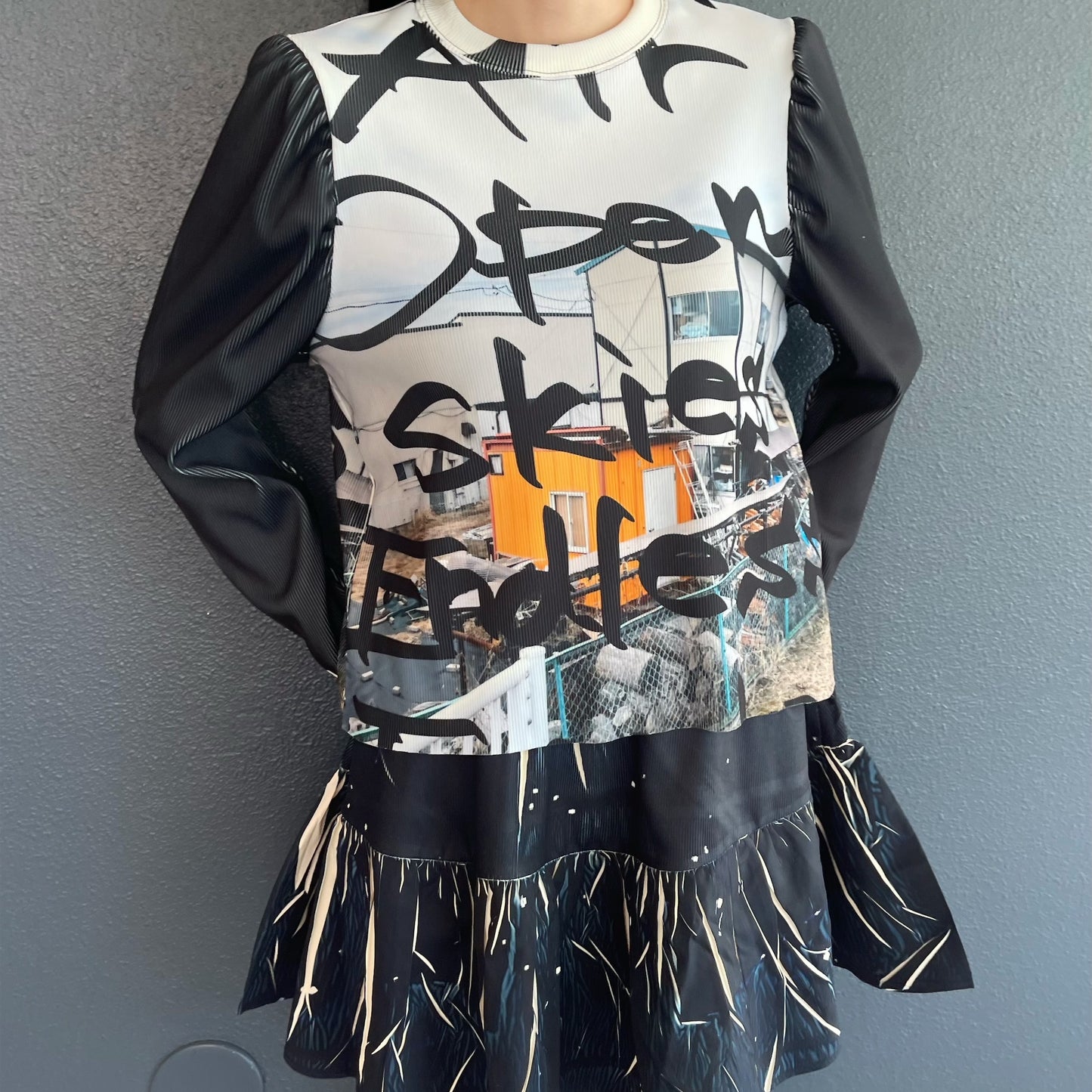 PRINT RIB PUFF SLEEVE CUT & SEW / TAGGING / プリントリブパフスリーブカットソー