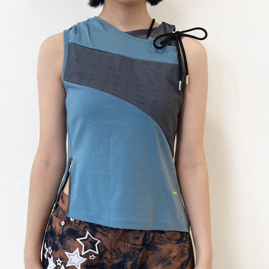 Panelled shiring top /  blue / パネルシャーリングトップ