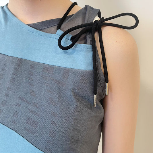 Panelled shiring top /  blue / パネルシャーリングトップ