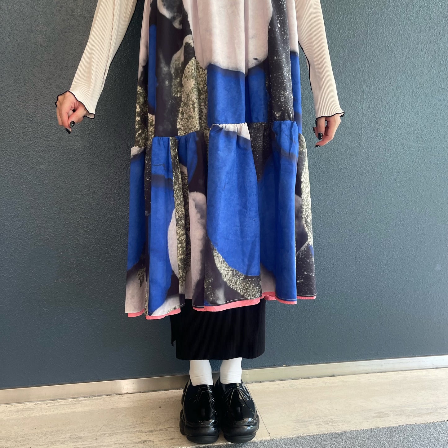 REVERSIBLE GATHER ONE-PIECE / BLUE x PINK / リバーシブルギャザーワンピース