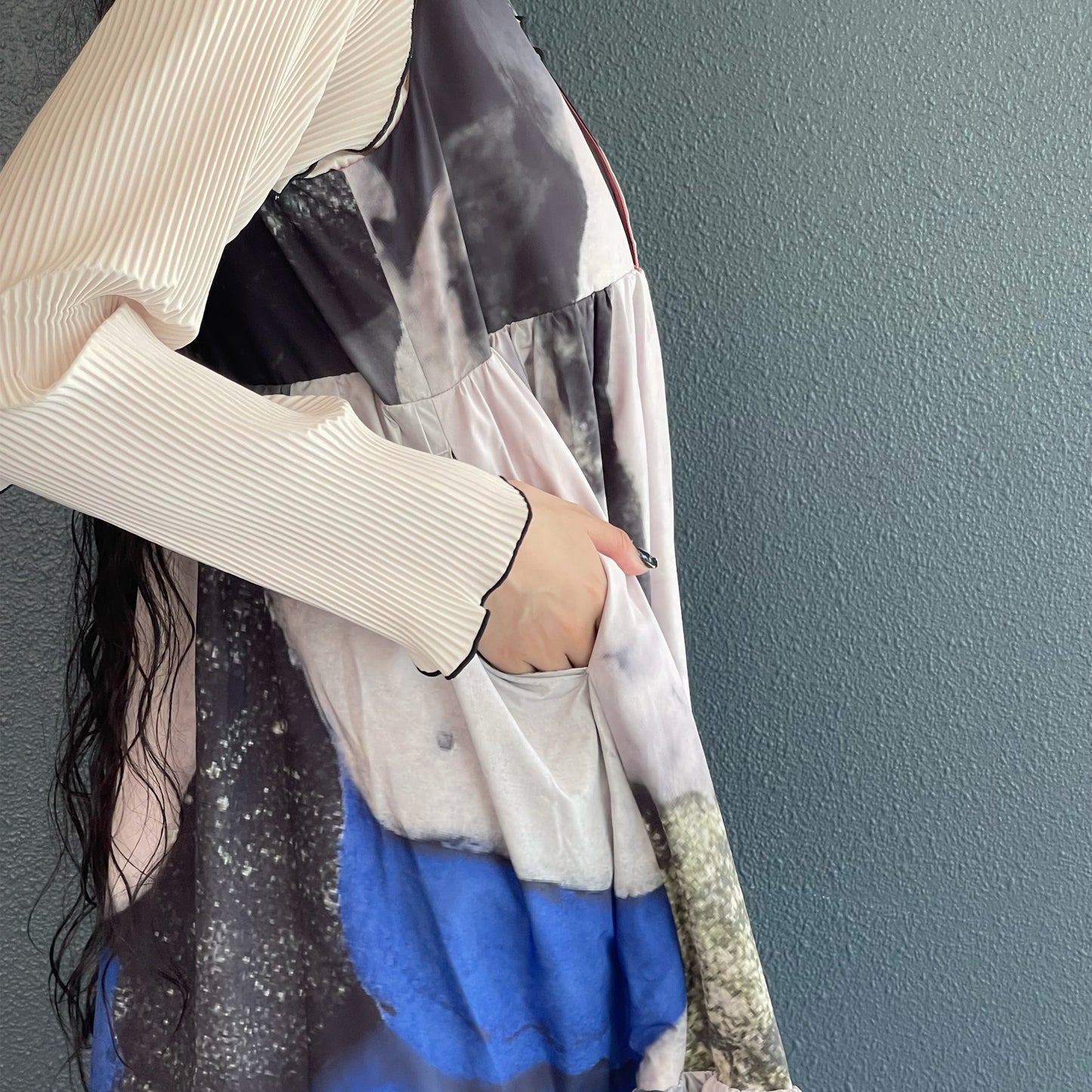 REVERSIBLE GATHER ONE-PIECE / BLUE x PINK / リバーシブルギャザーワンピース