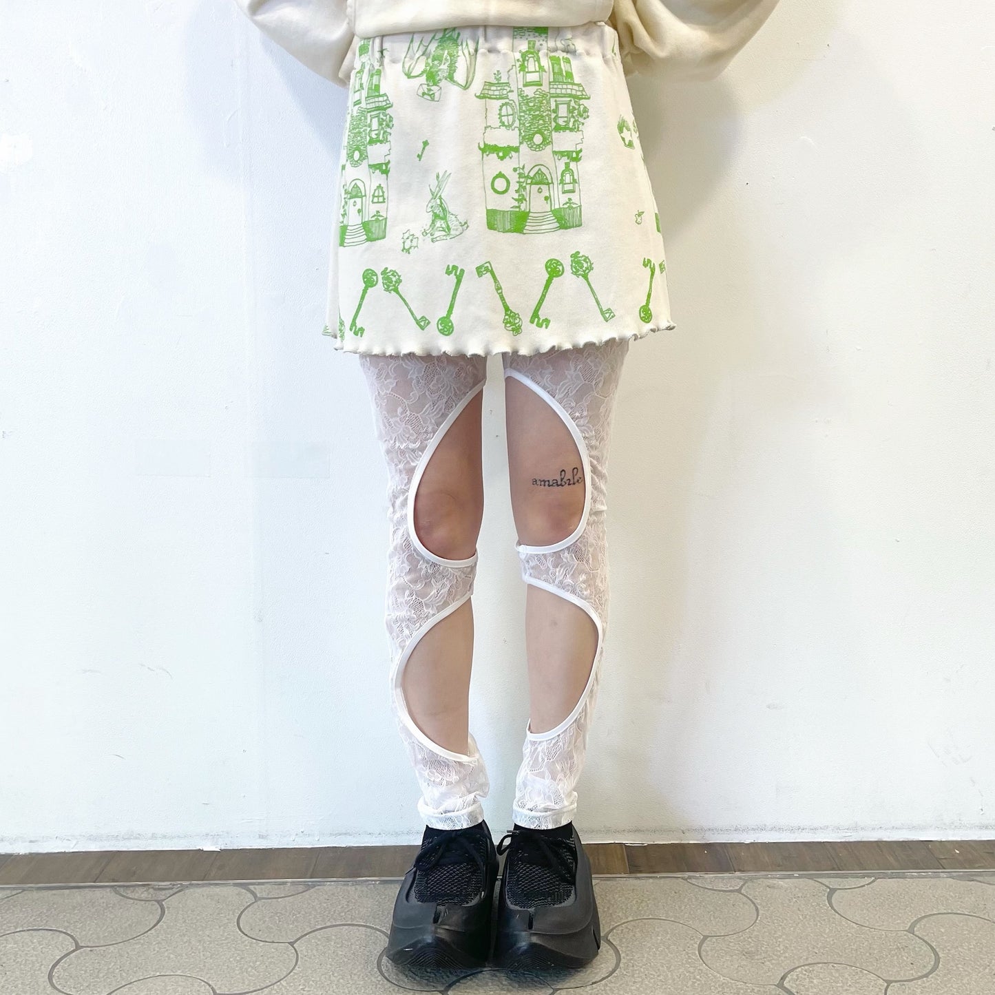 cyber lace leggings / off white / レースレギンス