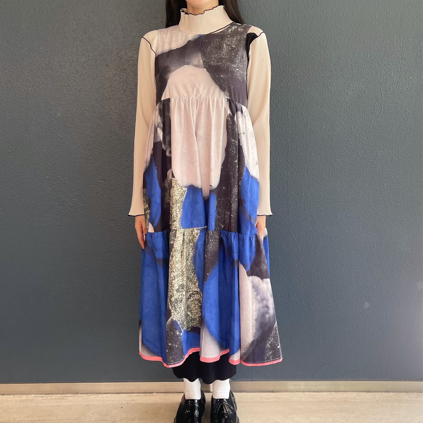REVERSIBLE GATHER ONE-PIECE / BLUE x PINK / リバーシブルギャザーワンピース