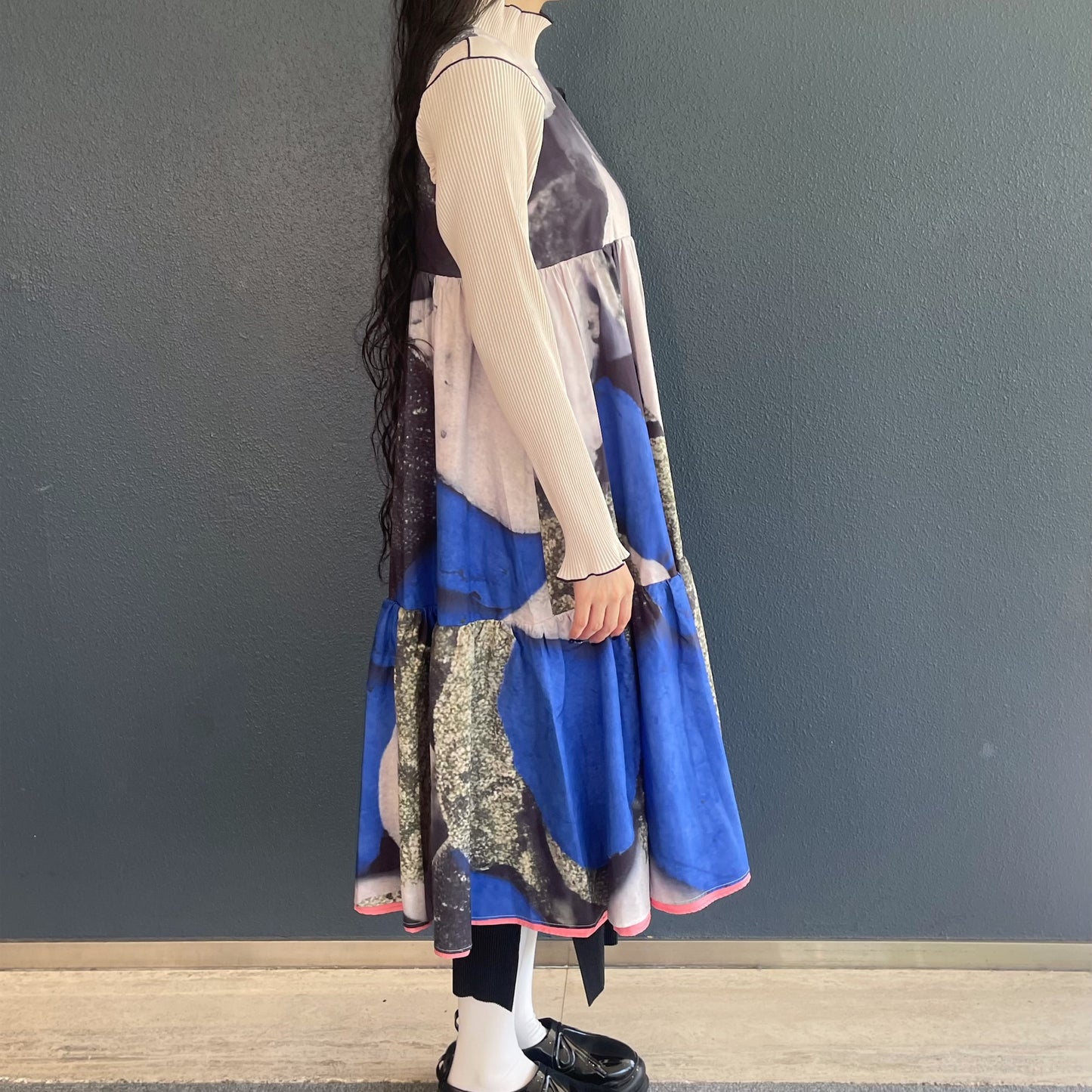 REVERSIBLE GATHER ONE-PIECE / BLUE x PINK / リバーシブルギャザーワンピース