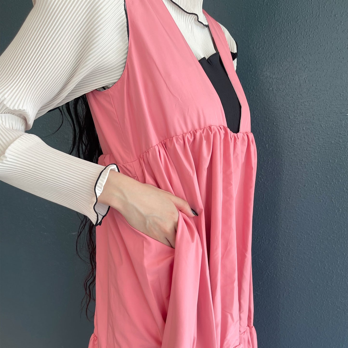 REVERSIBLE GATHER ONE-PIECE / BLUE x PINK / リバーシブルギャザーワンピース