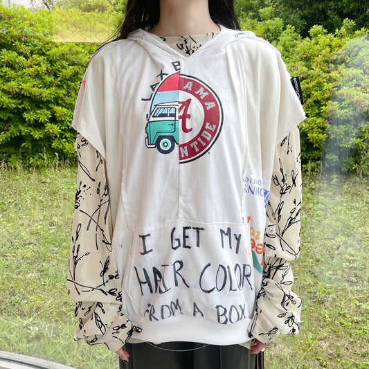 CUT-OFF HOODIE REMODELED FROM VINTAGE T-SHIRT / WHITE / カットオフヴィンテージフーディー