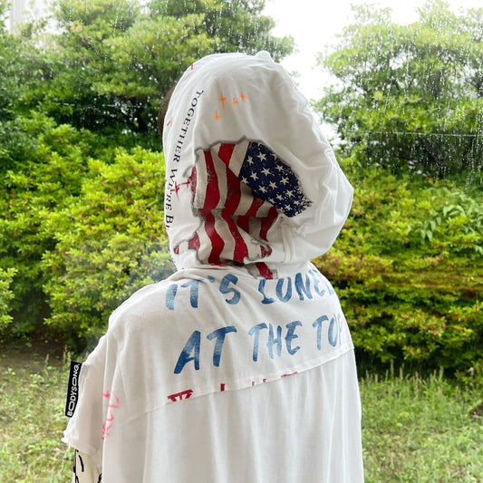 CUT-OFF HOODIE REMODELED FROM VINTAGE T-SHIRT / WHITE / カットオフヴィンテージフーディー