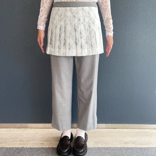 Simone Skirt Pants / Light Gray x White Lace / プリーツスカートパンツ
