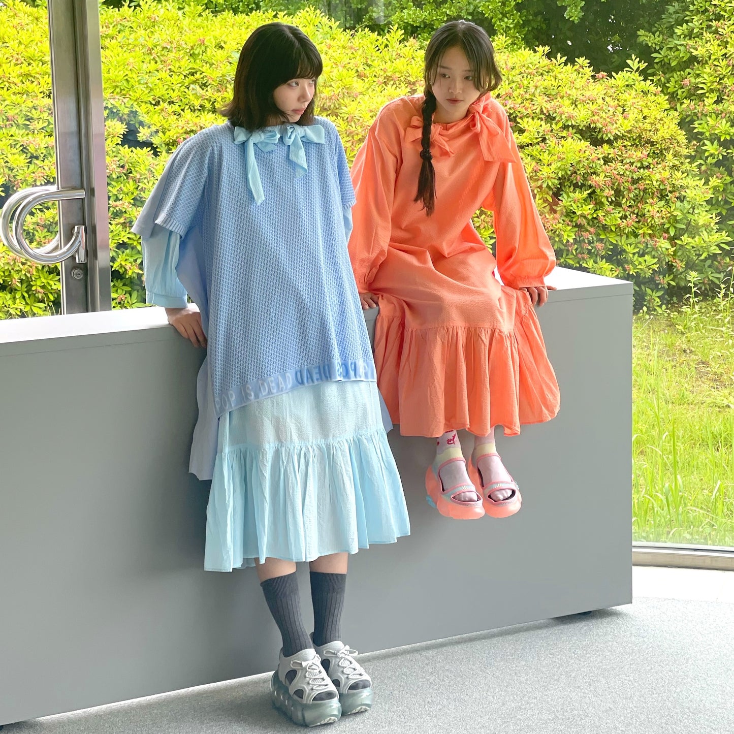 DOUBLE RIBBON SHIRT ONE-PIECE / ORANGE / ダブルリボンワンピース