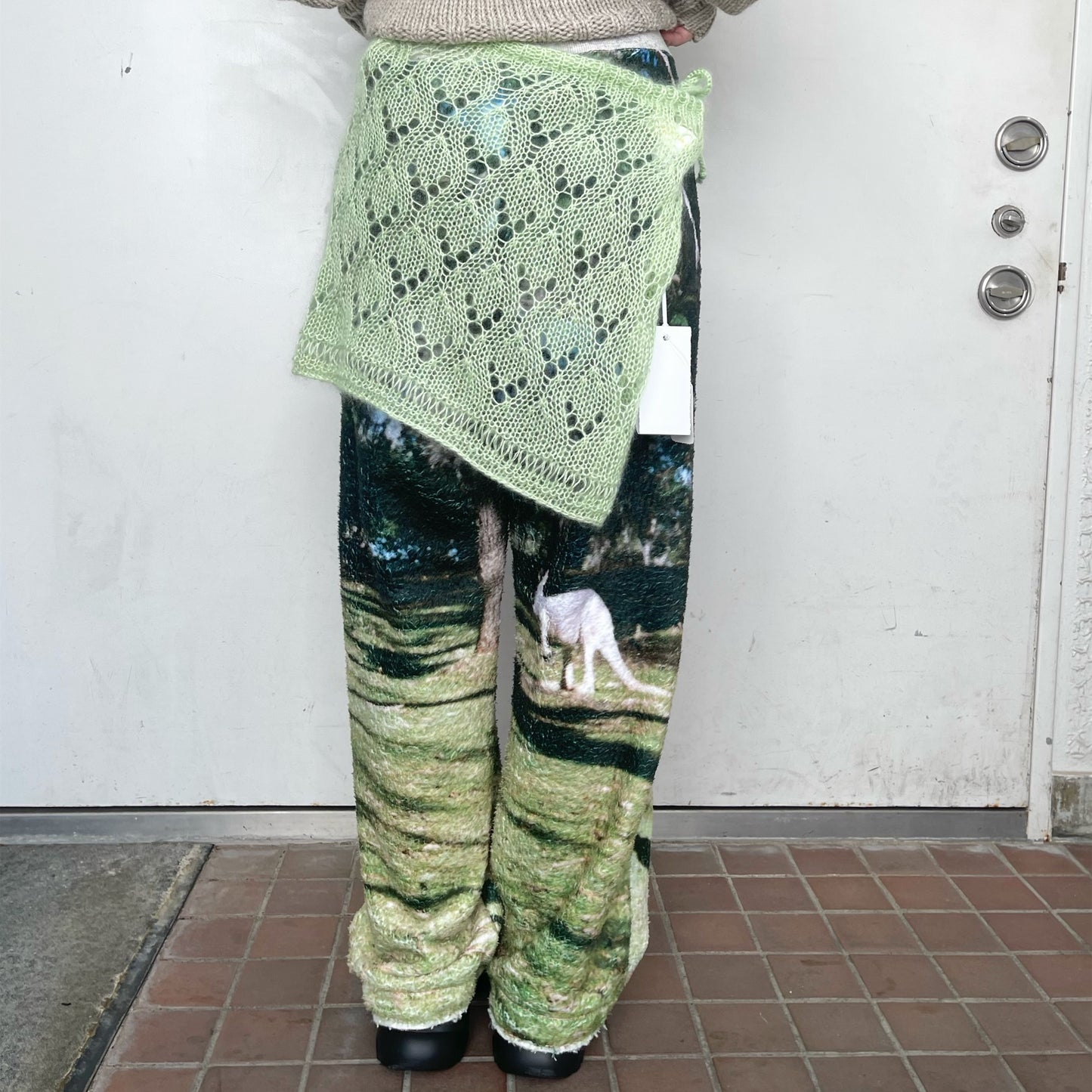 wrap skirt / pale green / ニットモヘアラップスカート
