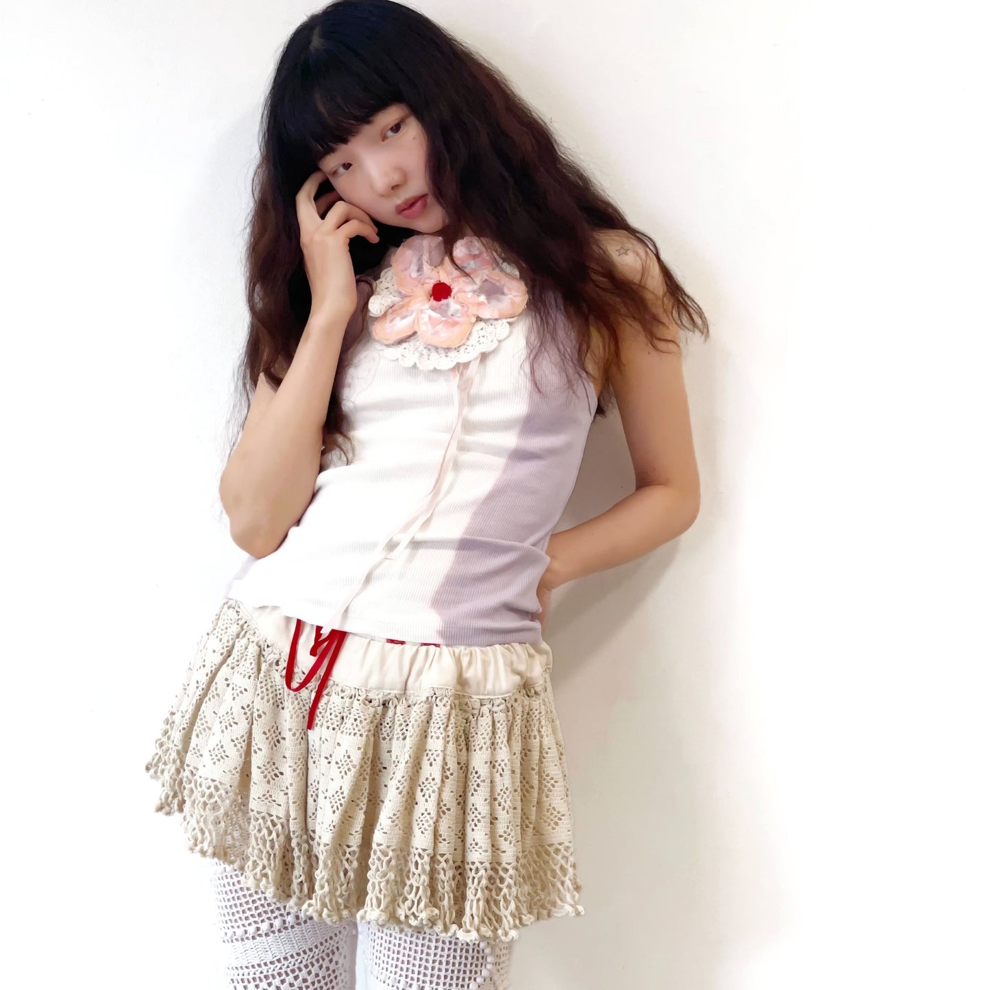 UP-CYCLED COTTON WITH VELVET RIBBONS, HAND PAINTED