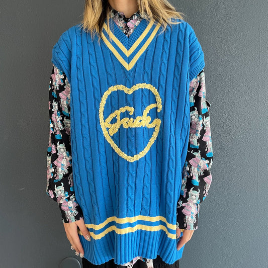 OVERSIZED CRICKET VEST FUCK LOVE EMBROIDERY RICHMOND KNITWEAR COLLABORATIO