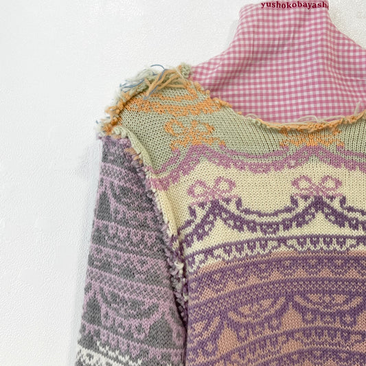 Lace knit jumper / Mix / レースマルチボーダーニット