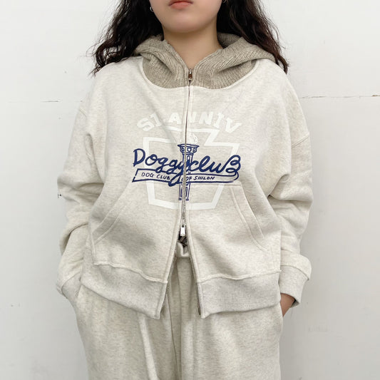 Old dog club hoodie / FROST ECRU / ダブルジップフーディー