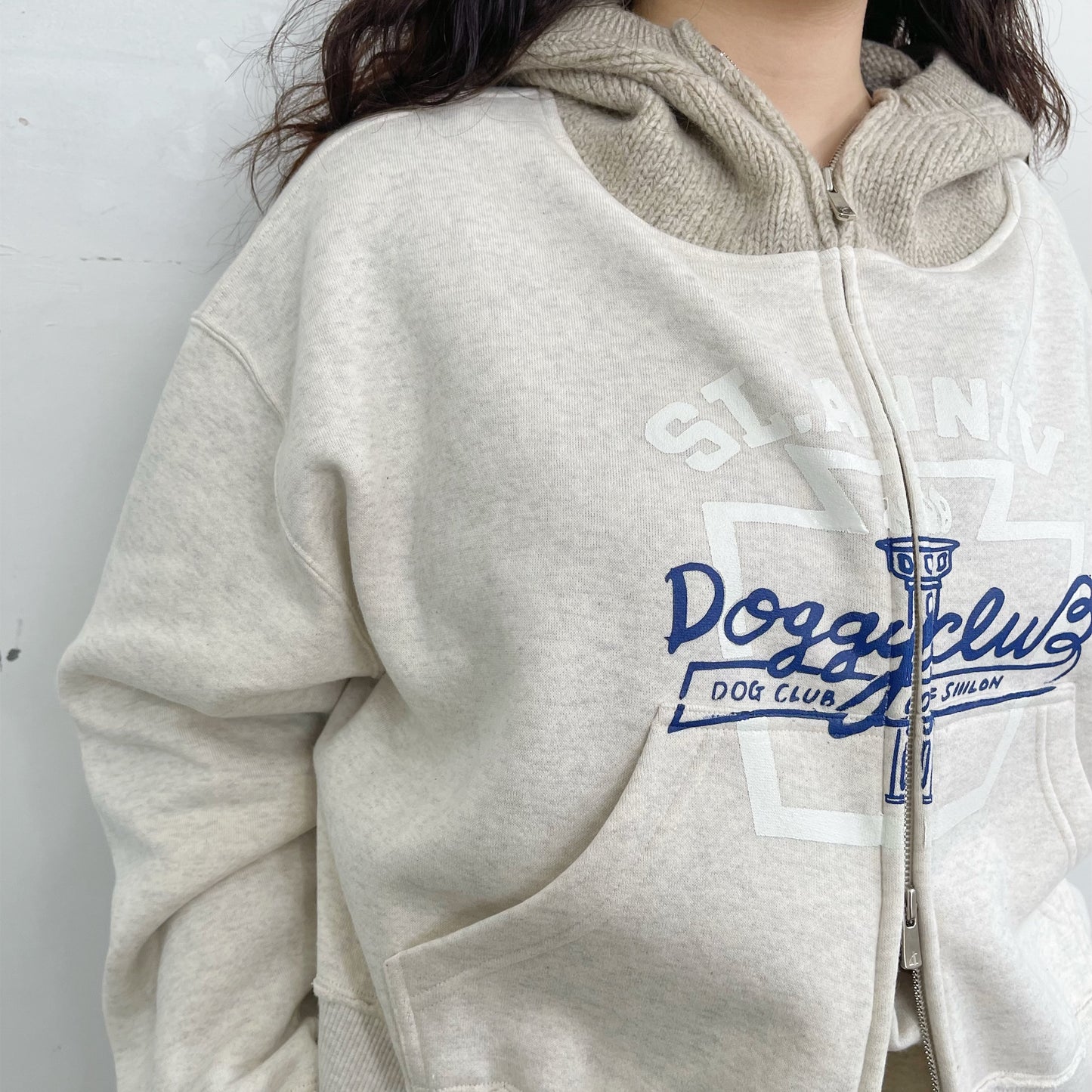 Old dog club hoodie / FROST ECRU / ダブルジップフーディー