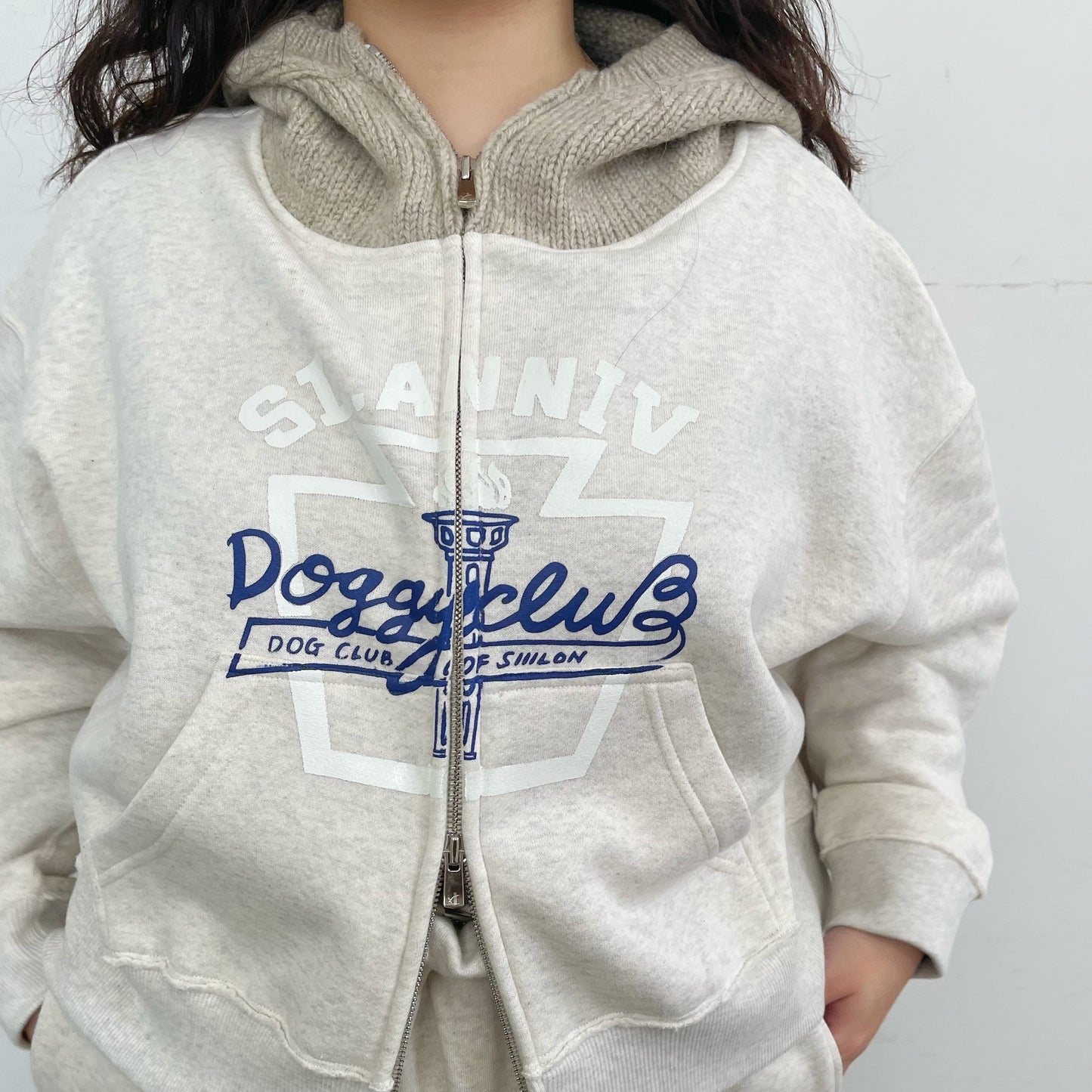 Old dog club hoodie / FROST ECRU / ダブルジップフーディー