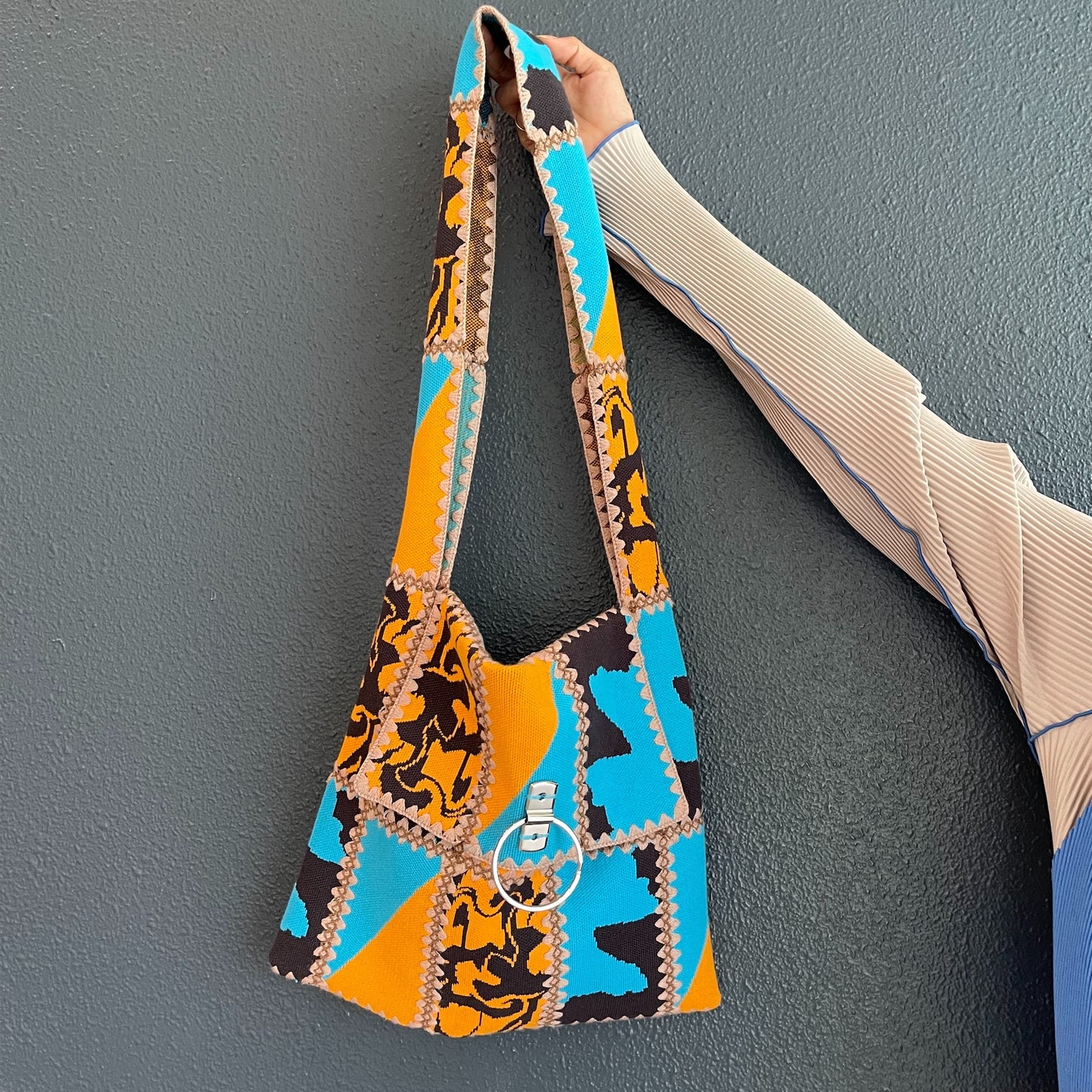 PATCHWORK KNIT BAG / ORANGE / パッチワークニットバッグ