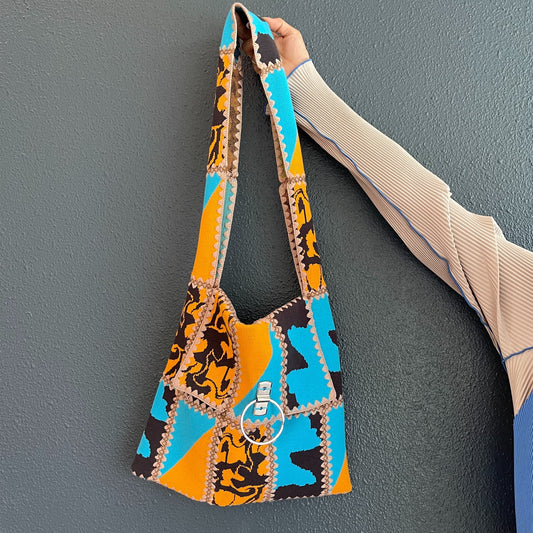 PATCHWORK KNIT BAG / ORANGE / パッチワークニットバッグ