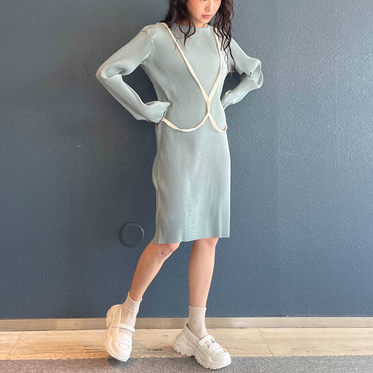 Loose Knot Mini Dress / SAGE / プリーツワンピース