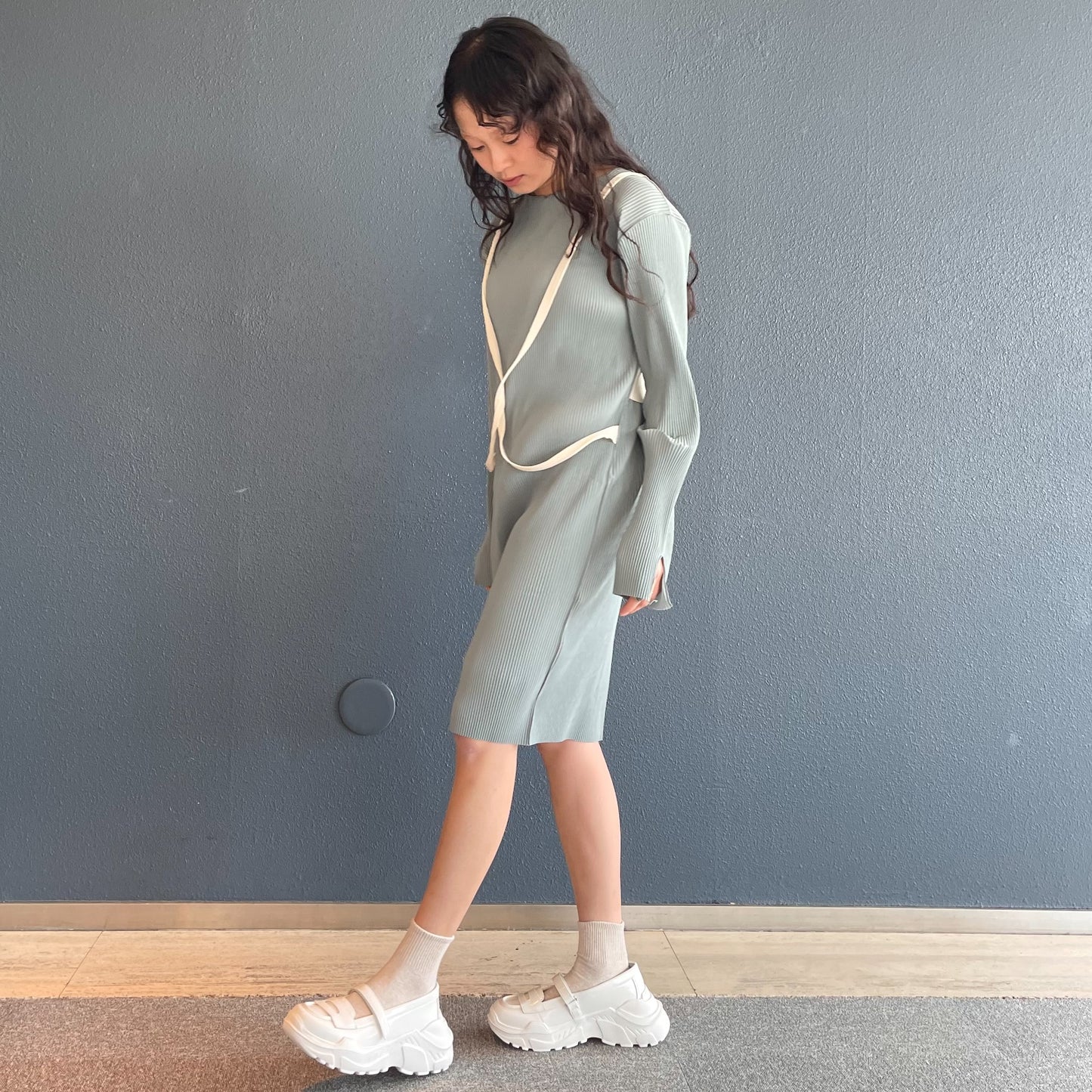 Loose Knot Mini Dress / SAGE / プリーツワンピース
