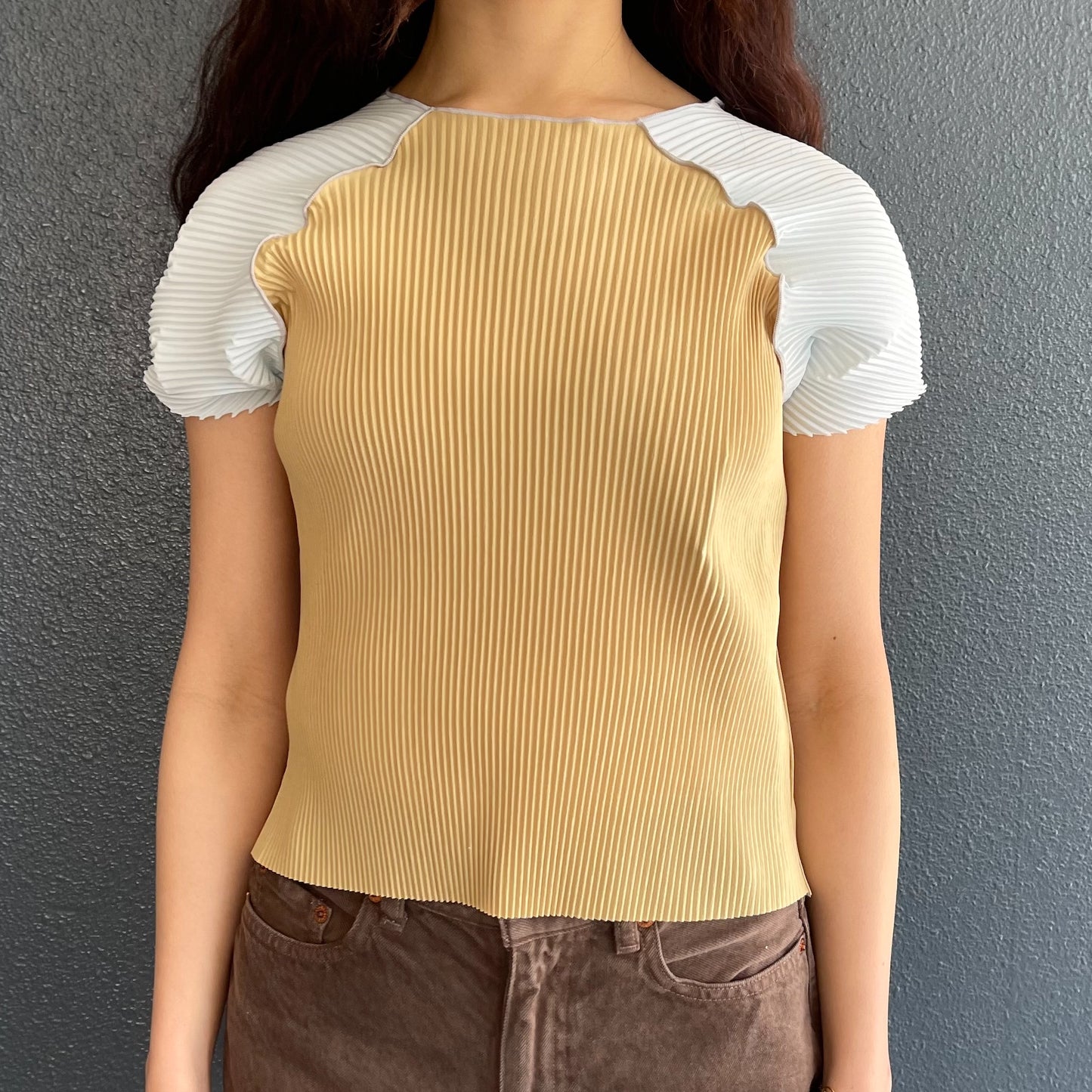 RAGLAN TINY TOP / BEIGE / プリーツラグラントップ