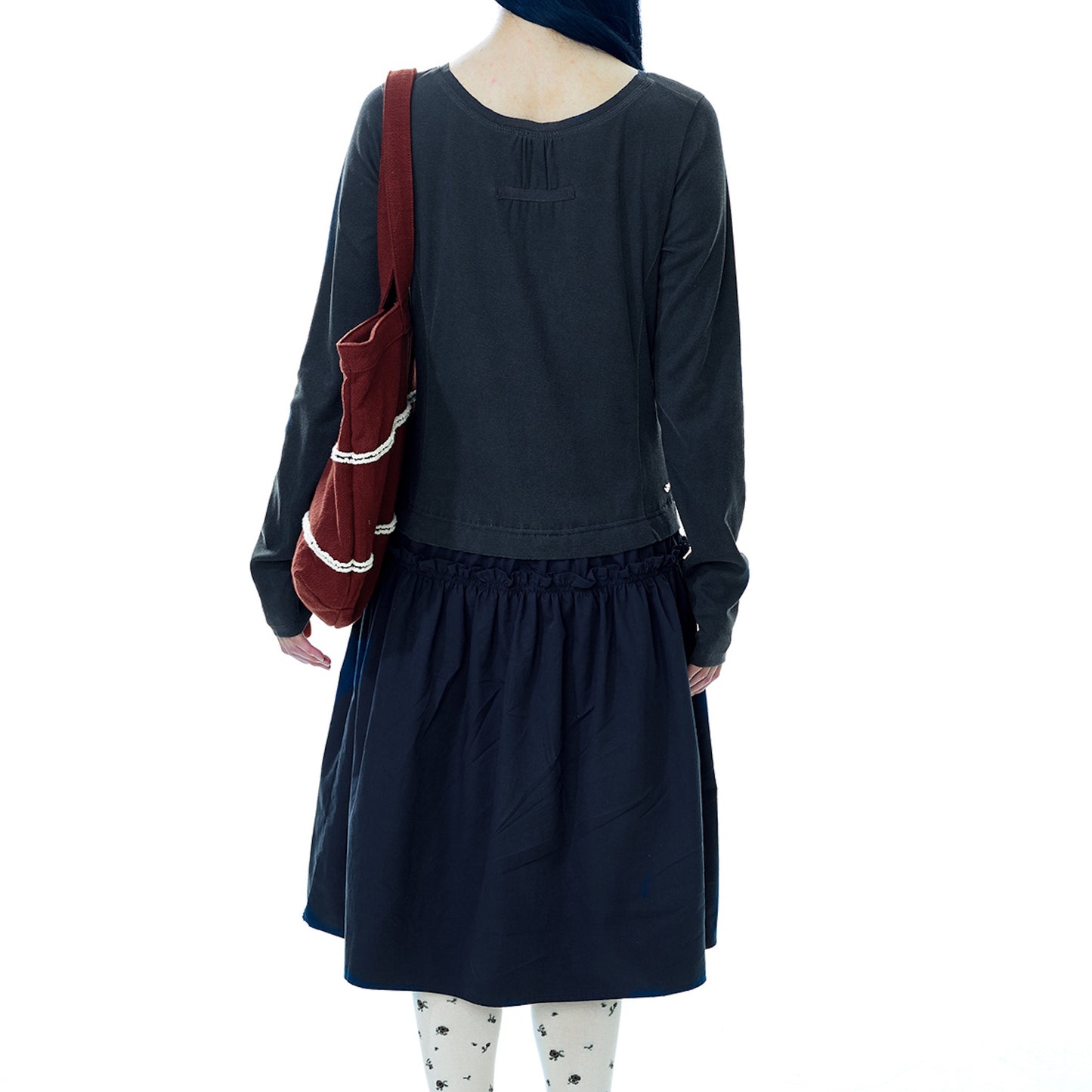 2WAY SHIRRING ONE PIECE / BLUE CHARCOAL / シャーリングワンピース