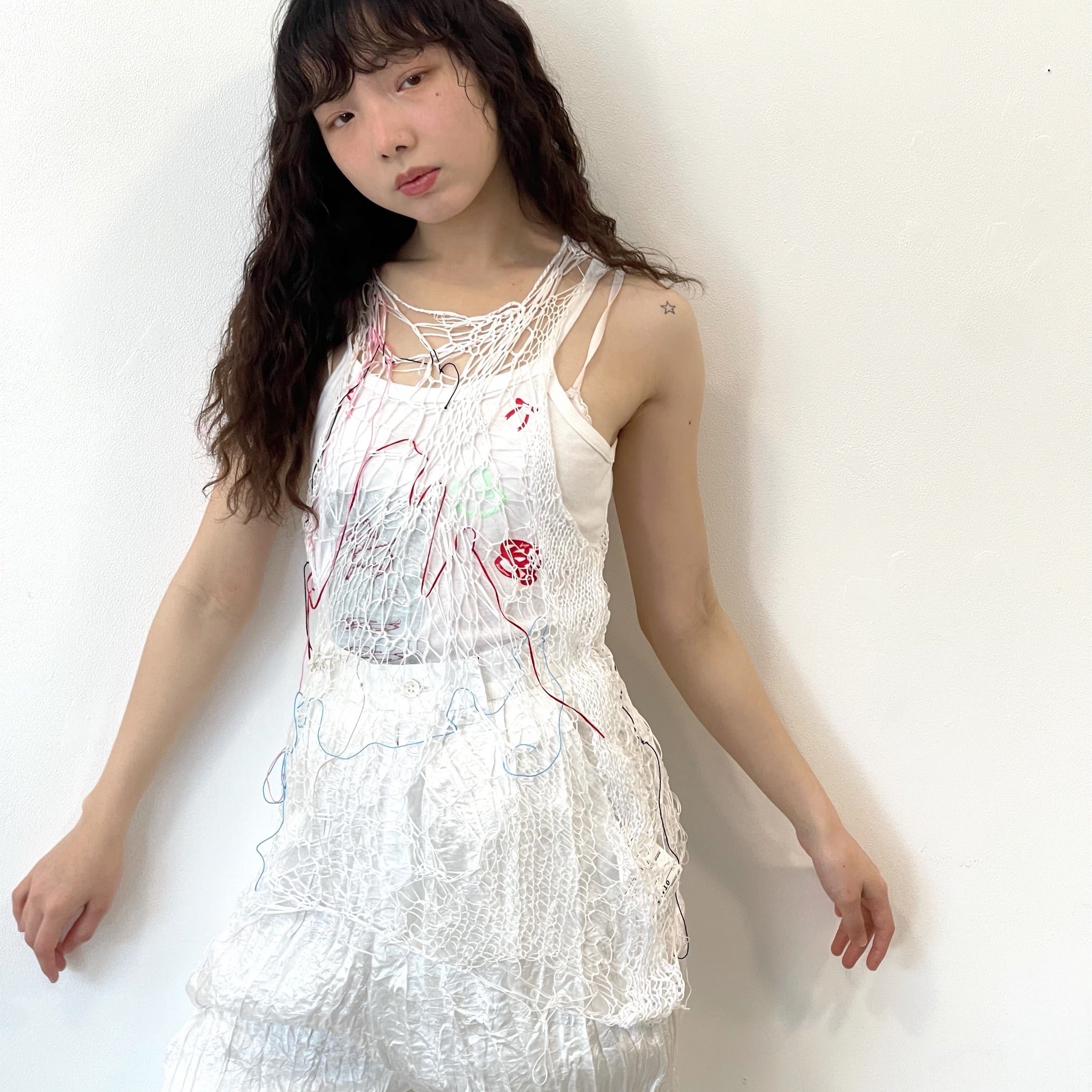 reticular hand knit long tops / white / ハンドニットロングトップ 